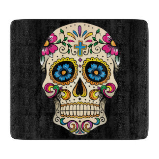 Day of the Dead Sugar Skull with Cross Cutting Board