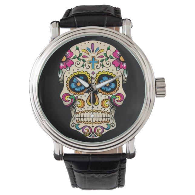 Day of the Dead Sugar Skull with Cross Watch (Front)