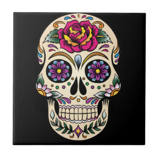 Day of the Dead Sugar Skull with Rose Tile