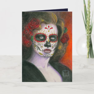 Day of the Dead Sugar Skull with Roses Holiday Card