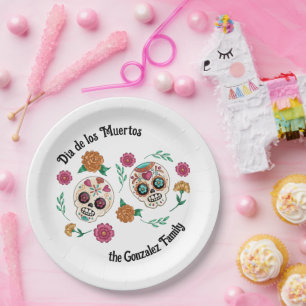 Day of the Dead Sugar Skulls and Flowers Paper Plate