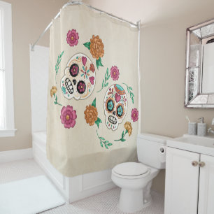 Day of the Dead Sugar Skulls and Flowers Shower Curtain