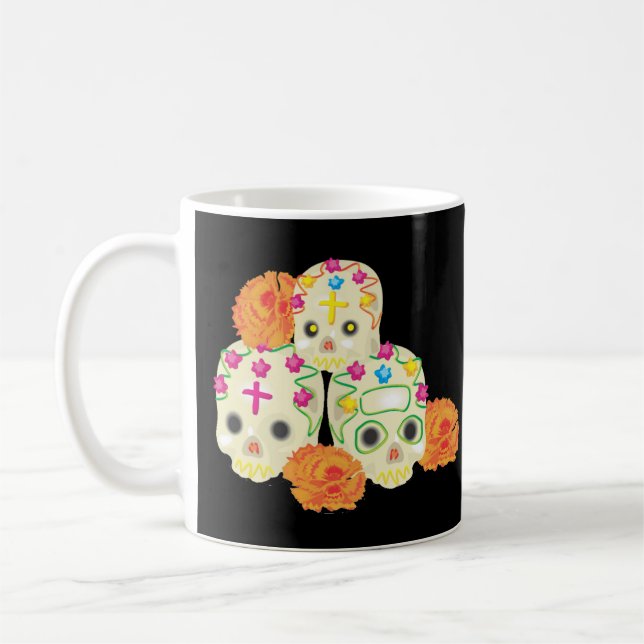 Day of the Dead Sugar Skulls and Marigolds Coffee Mug (Left)