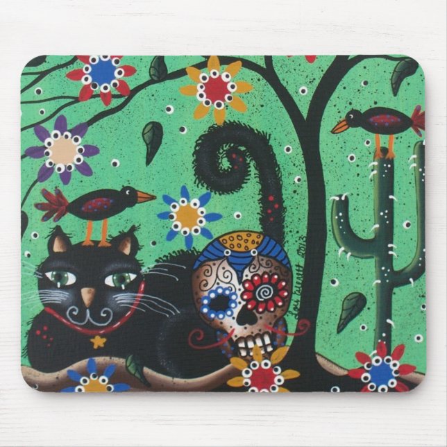 Day Of The Dead, Sugar Skulls, Black Cat, By Lori Mouse Pad (Front)