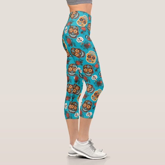 Day of the Dead Sugar Skulls Capri Leggings (Right)