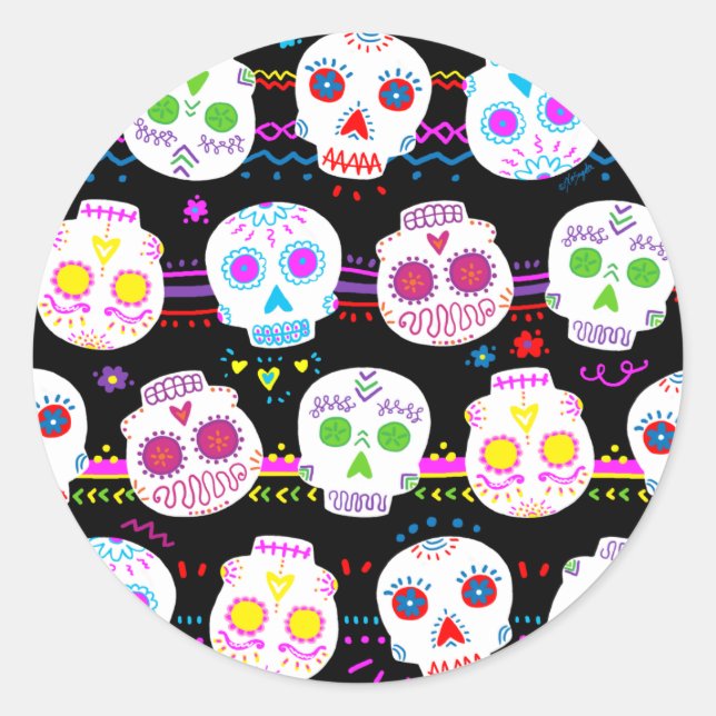 Day of the Dead Sugar Skulls Classic Round Sticker (Front)