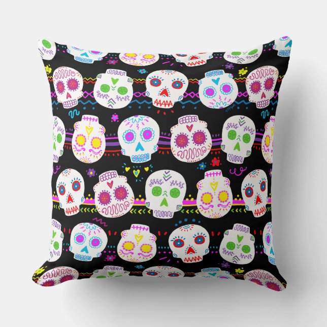 Day Of The Dead Sugar Skulls Cushion (Front)