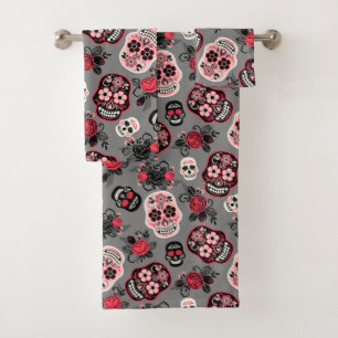 Day of the Dead Sugar Skulls, grey Bath Towel Set