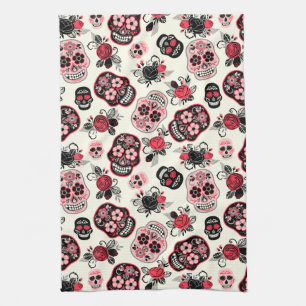 Day of the Dead Sugar Skulls, white Tea Towel