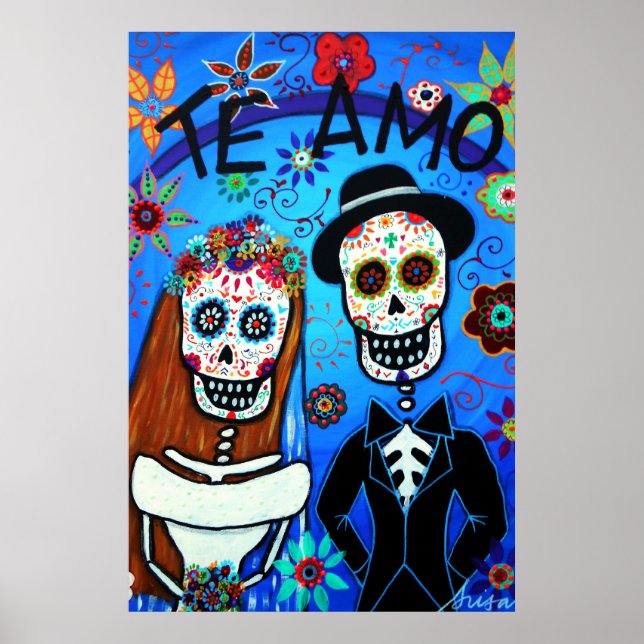Day of the Dead Te Amo Wedding Couple Poster (Front)