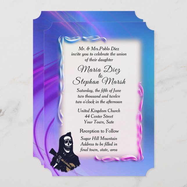 Day of the Dead Ultraviolet Wedding Invitation (Front/Back)