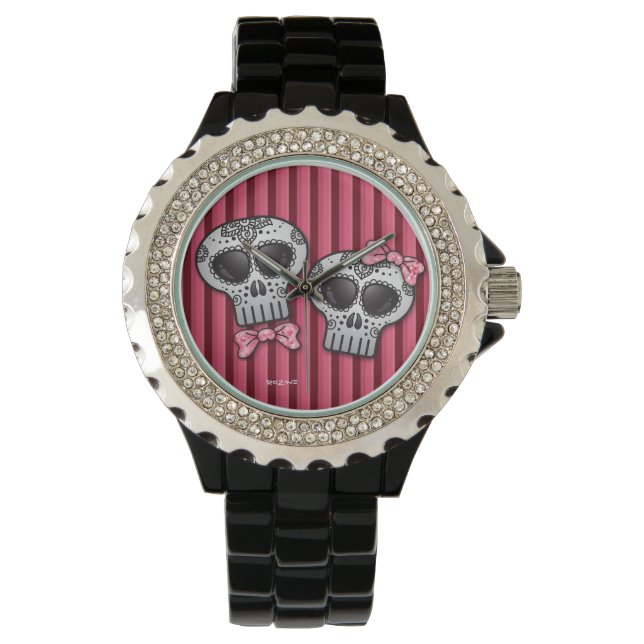 Day of the Dead Valentine Skull Dia de los Muertos Watch (Front)