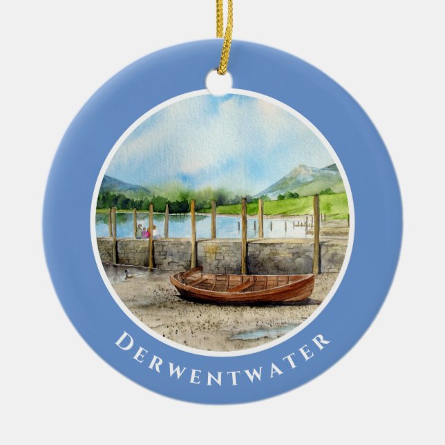 Day out to Derwentwater Lake District Cumbria Ceramic Tree Decoration (Front)