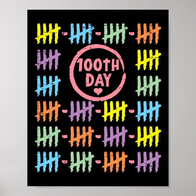 Day Rainbow Lines Tally Marks 100 Days Of School G Poster (Front)