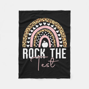 Day Rock The Test Teacher Rainbow Leopard Student  Fleece Blanket