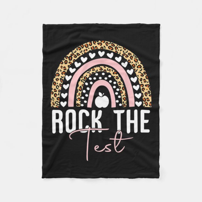 Day Rock The Test Teacher Rainbow Leopard Student  Fleece Blanket (Front)