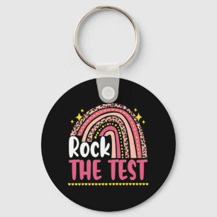 Day Rock The Test Teacher Testing Day Rainbow Leop Key Ring