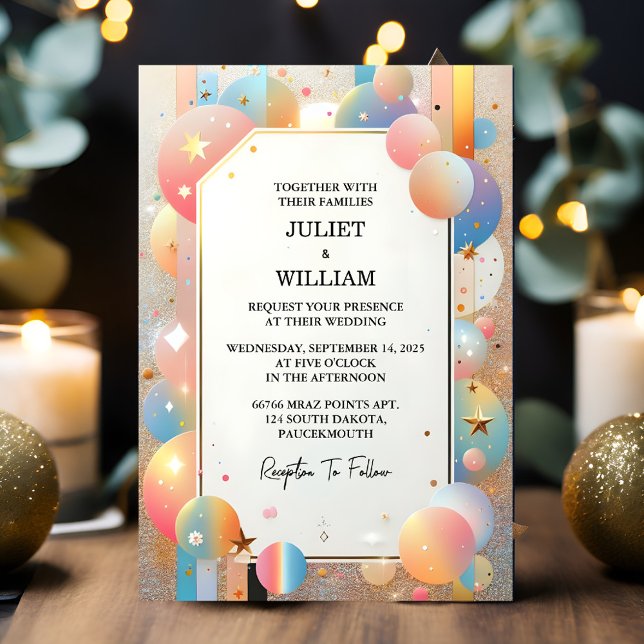 Day Stars Glam Bright Pastel Ombre Glitter Wedding Invitation (Creator Uploaded)