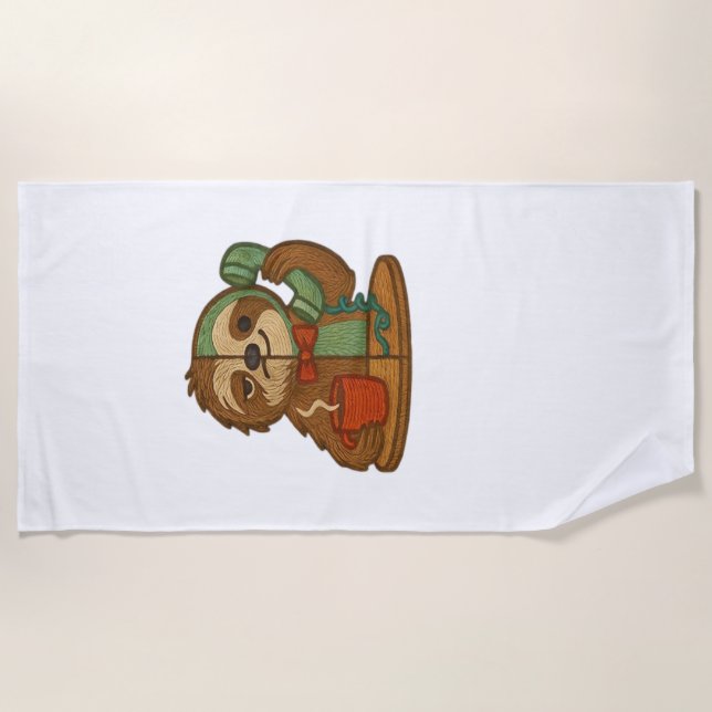 Day-to-Night Sloth Glow-Up Patch � Embroidered Tra Beach Towel (Front)