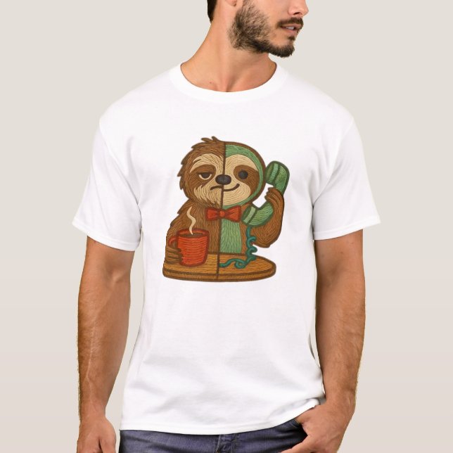 Day-to-Night Sloth Glow-Up Patch � Embroidered Tra T-Shirt (Front)