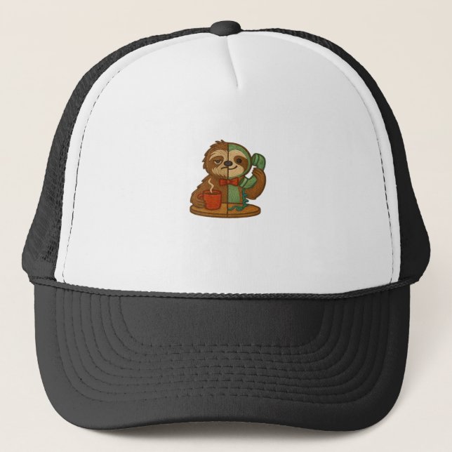Day-to-Night Sloth Glow-Up Patch � Embroidered Tra Trucker Hat (Front)