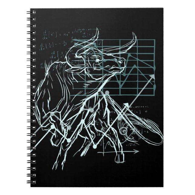 Day Traders Gift - Bull Stock market Notebook (Front)