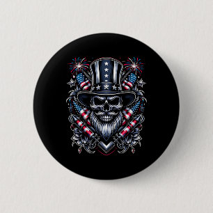 Day Usa Patriot Bearded Skull! 4th Of July 2024  6 Cm Round Badge