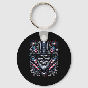 Day Usa Patriot Bearded Skull! 4th Of July 2024 Key Ring