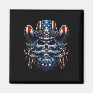 Day Usa Patriot Bearded Skull! 4th Of July 2024 Magnet