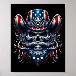 Day Usa Patriot Bearded Skull! 4th Of July 2024  Poster