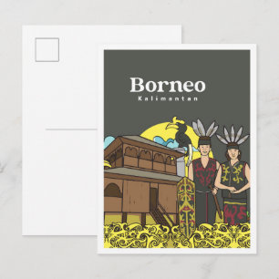 Dayak Borneo Kalimanta Indonesia Travel Postcard