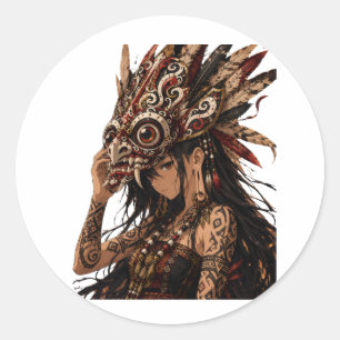 DAYAK HUDOQ MASK WOMAN TRIBAL ART STICKER