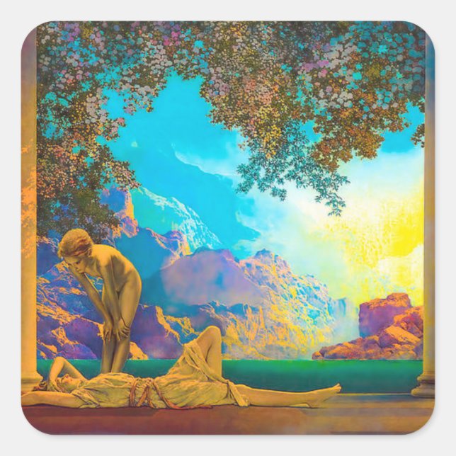 Daybreak Maxfield Parrish Square Sticker (Front)