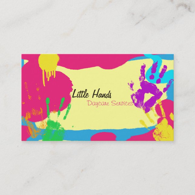 Daycare Business Card - Colourful Paint Hand (Front)