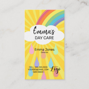Daycare Business Card Rainbow Sunburst Design