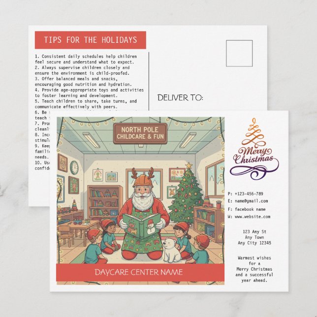 Daycare Christmas Greeting Postcard (Front/Back)