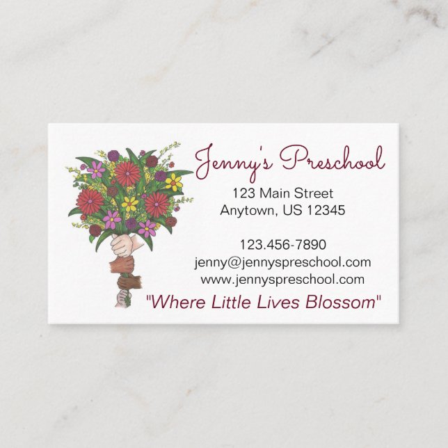 Daycare Preschool Teacher Little Hands Bouquet Business Card (Front)