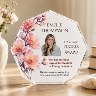 Daycare Teacher Award Floral Photo Gift Block