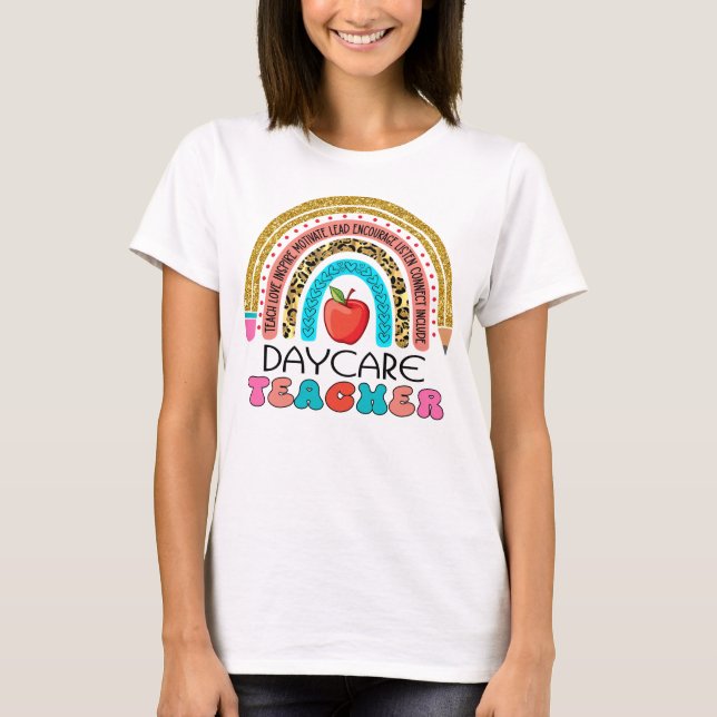 Daycare Teacher Pencil Rainbow Gift T-Shirt (Front)