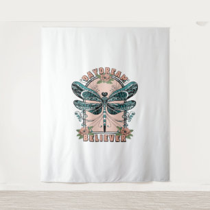Daydream, Cute Dragonfly, Pretty Floral Design Tapestry