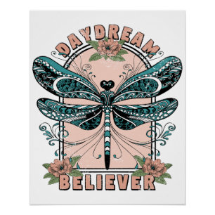Daydream - Cute Dragonfly - Pretty Floral Poster