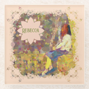 Daydream Girl on Wall Abstract Colourful Geometry Glass Coaster
