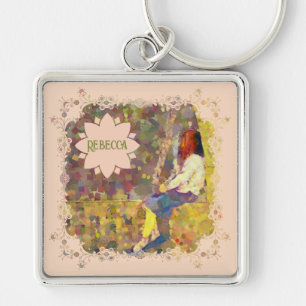 Daydream Girl on Wall Abstract Colourful Geometry Key Ring