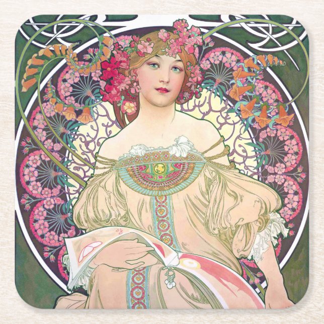 Daydream (Spring), Mucha Square Paper Coaster (Front)
