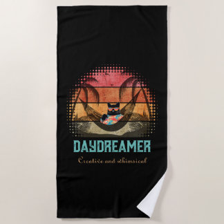 Daydreaming Cool Cat's Tropical Escape Beach Towel