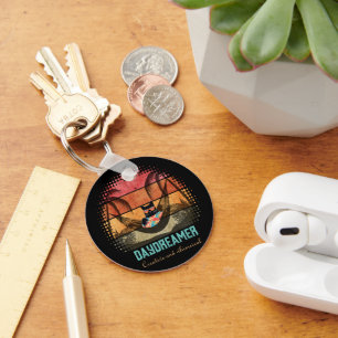 Daydreaming Cool Cat's Tropical Escape Key Ring