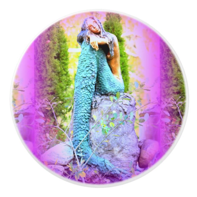 daydreaming mermaid ceramic knob (Front)