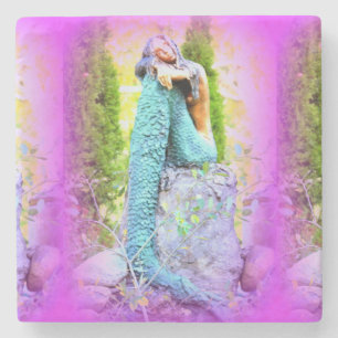 daydreaming mermaid marble stone coaster