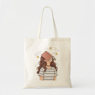 Daydreaming Reader | Whimsical Book on Head Tote Bag