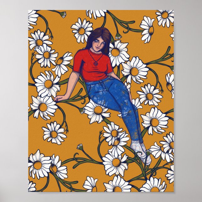 Daydreaming Spring Witch Daisy Art Poster (Front)